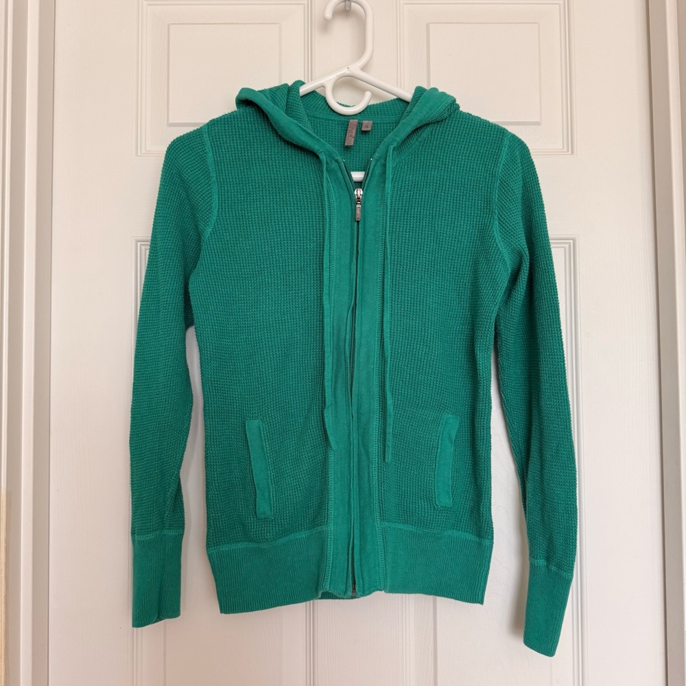 Caslon Green Long Sleeve Hooded Waffle Zip-Up Hoodie – Size XS